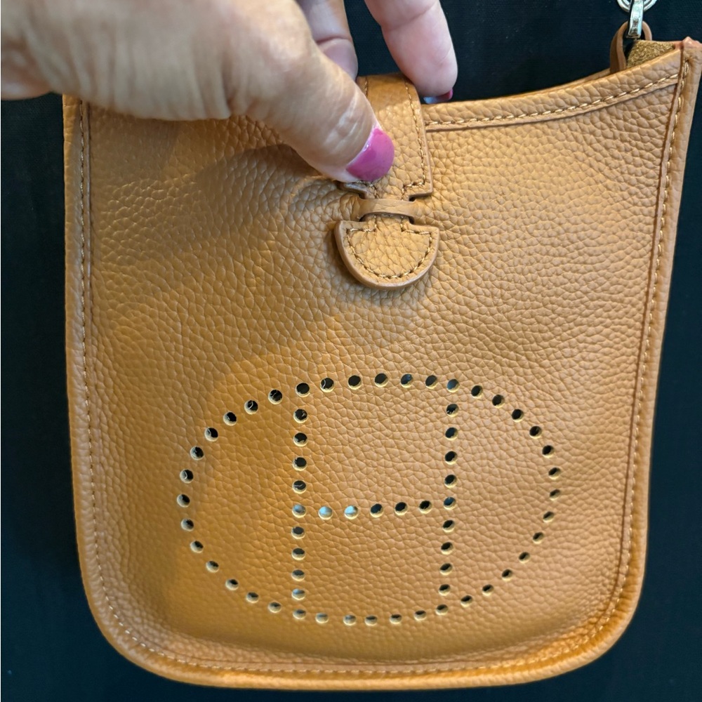 Elegant Tan Crossbody Bag with Perforated Design